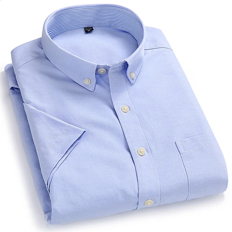 Mens Oxford Short Sleeve Summer Casual Shirts Standard-fit Button-down Solid Shirt Classic Single Pocket Comfortable Shirt 250527