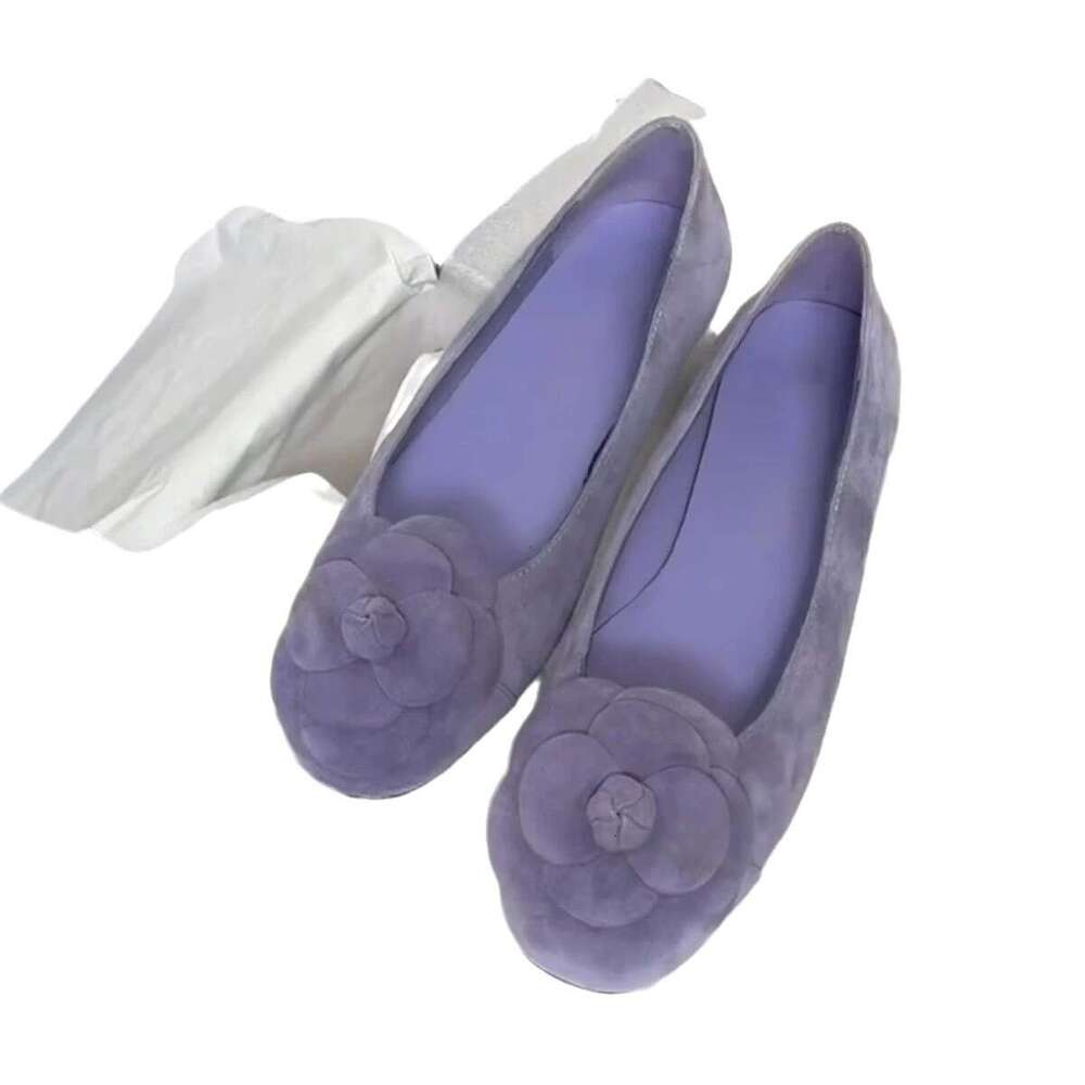 Genuine Leather Suede Shallow Mouth Camellia Single Shoes for Women Spring and Autumn New Versatile Fashion Round Toe Flat Ballet Flats