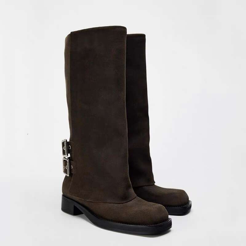 ZA Niche Pants Knight Women 2024 New Autumn Winter Thick Heel Square Toe Long High Boots