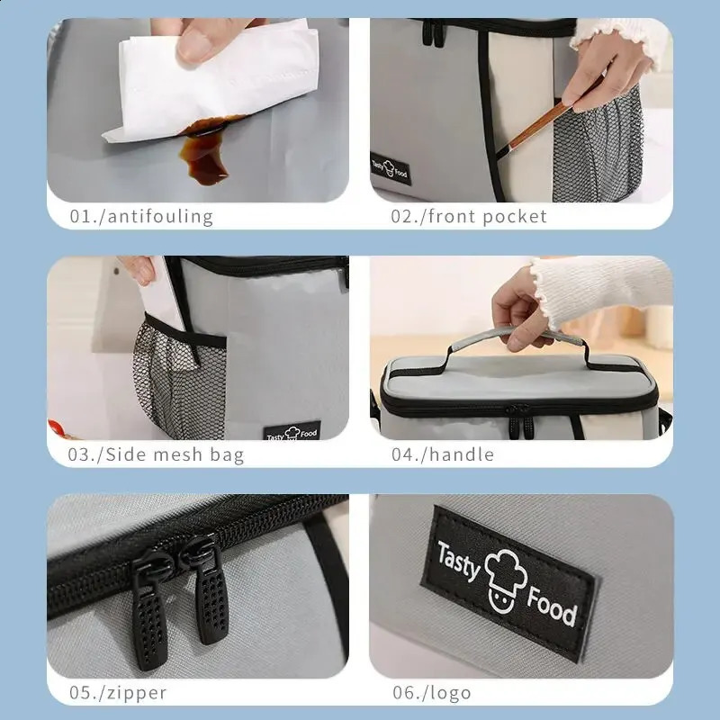 Portable Handheld Lunch Bag with Shoulder Strap Outdoor Picnic Cooling Thermal Food Student Leakproof Bag 250528