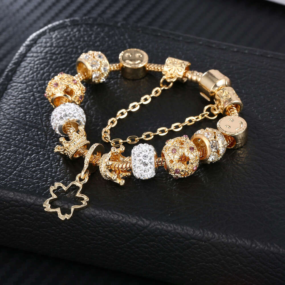 Hot Selling Jewelry Pan Style DIY Beads Pink Inlaid Dia Girly Bracelet