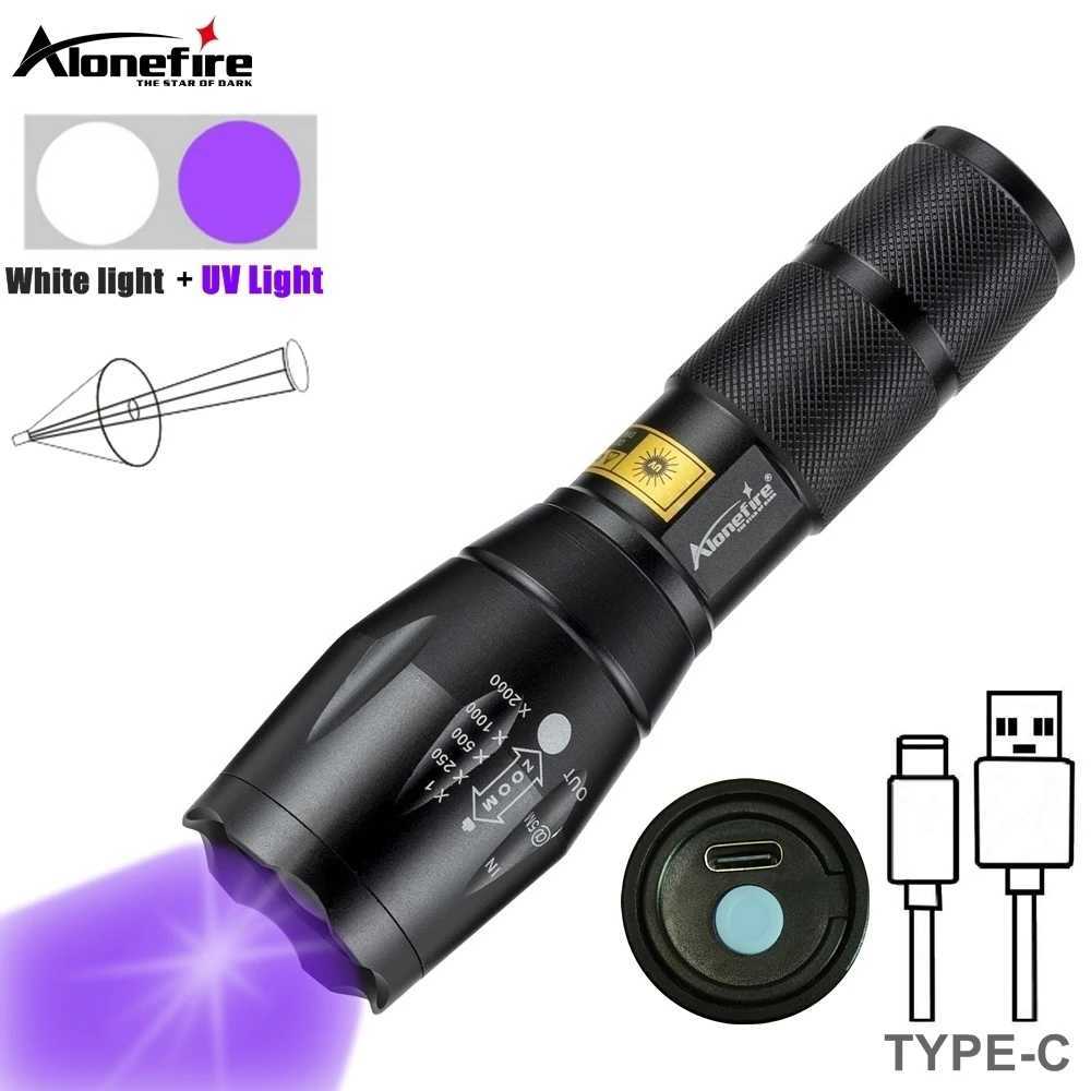 Zoom 2in1 UV 365 395nm+White light Lighting Flashlight USB Charging Cat Dog Urine Scorpion Money Ore Leakage Marker Check LampXJ250529