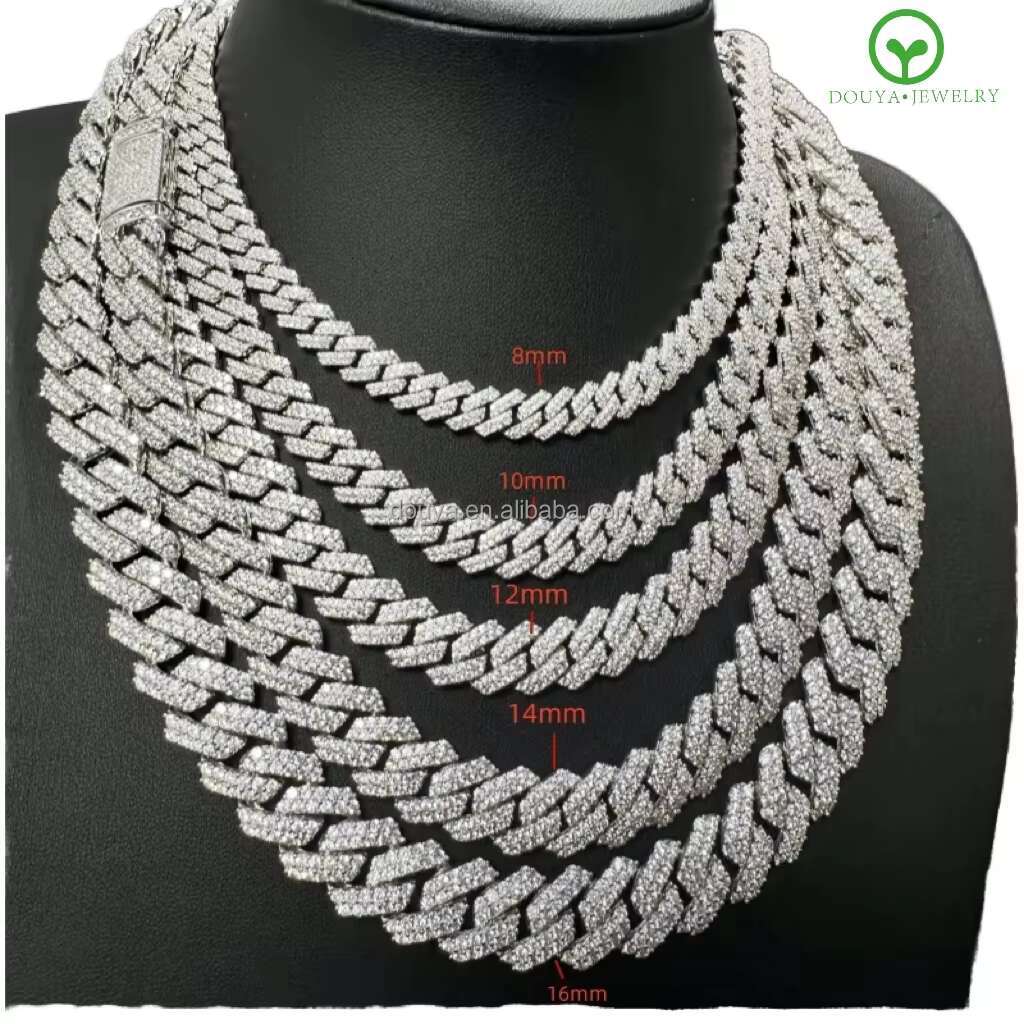 Wholesale Custom Fashion Mens Hip Hop Jewelry 8mm 10mm Silver Plated 925 Sterling Silver Moissanite Cuban Link Chain Necklace