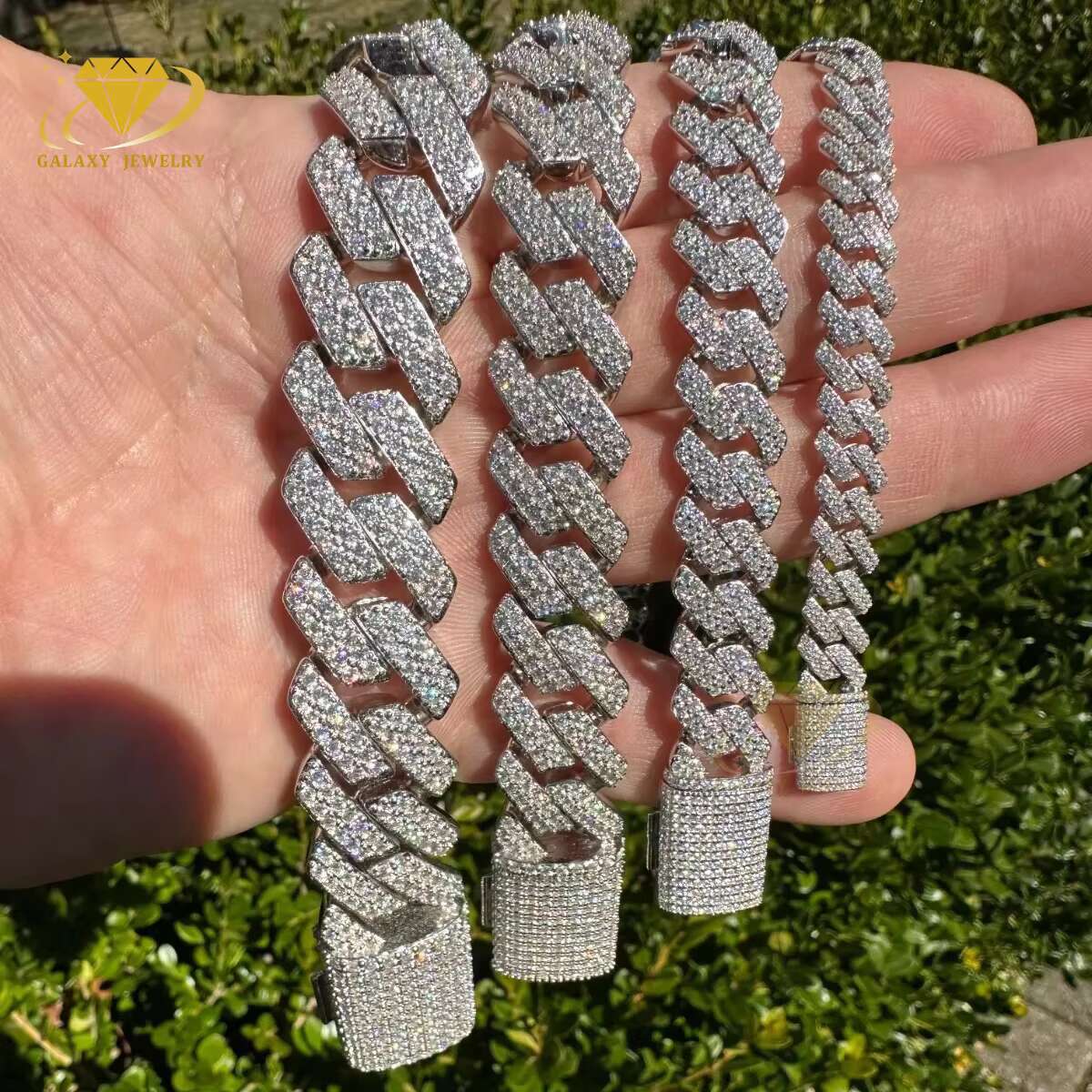 Wholesale Custom 8mm 12mm 16mm 20mm Hiphop Rock Cuban Bracelets Necklace 2 Rows Iced Out Moissanite Diamonds Cuban Link Chains