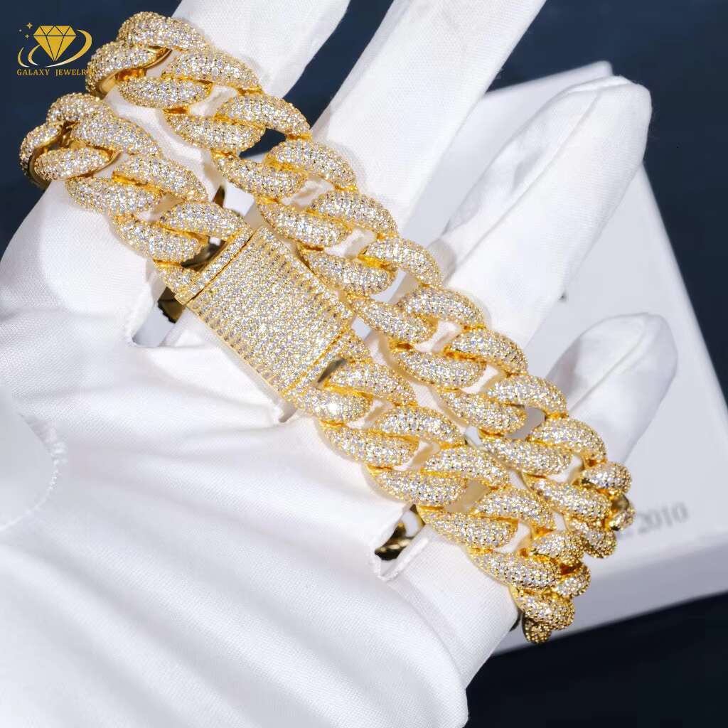 Iced Out 925 Sterling Silver Vvs Moissanite Diamond Rapper Jewelry for Men Five Rows Hip Hop Miami Cuban Link Chain Bracelet