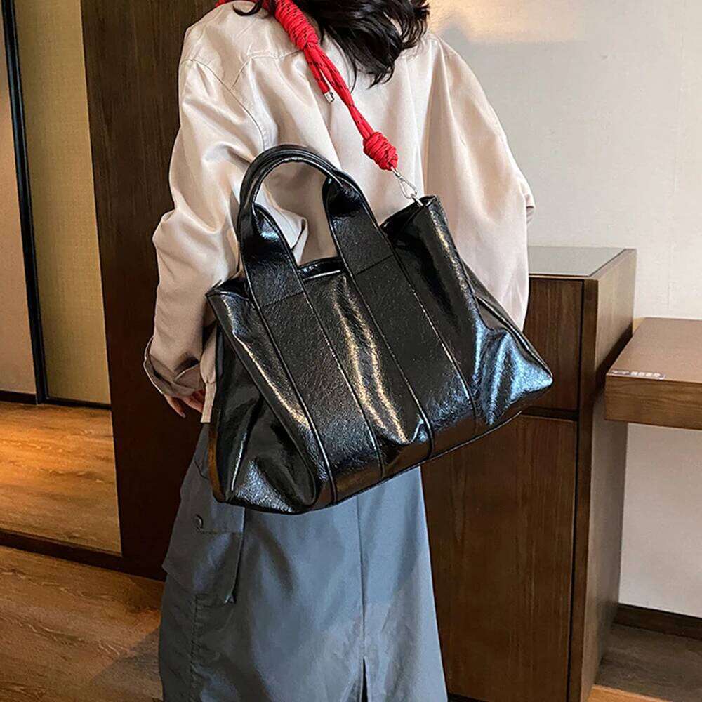 Women's Bags Designer Overlarge PU Tote Handbags Rope Strap Shoulder For Women High Quality Soft Shopper Purses Female Designer Bags Chic
