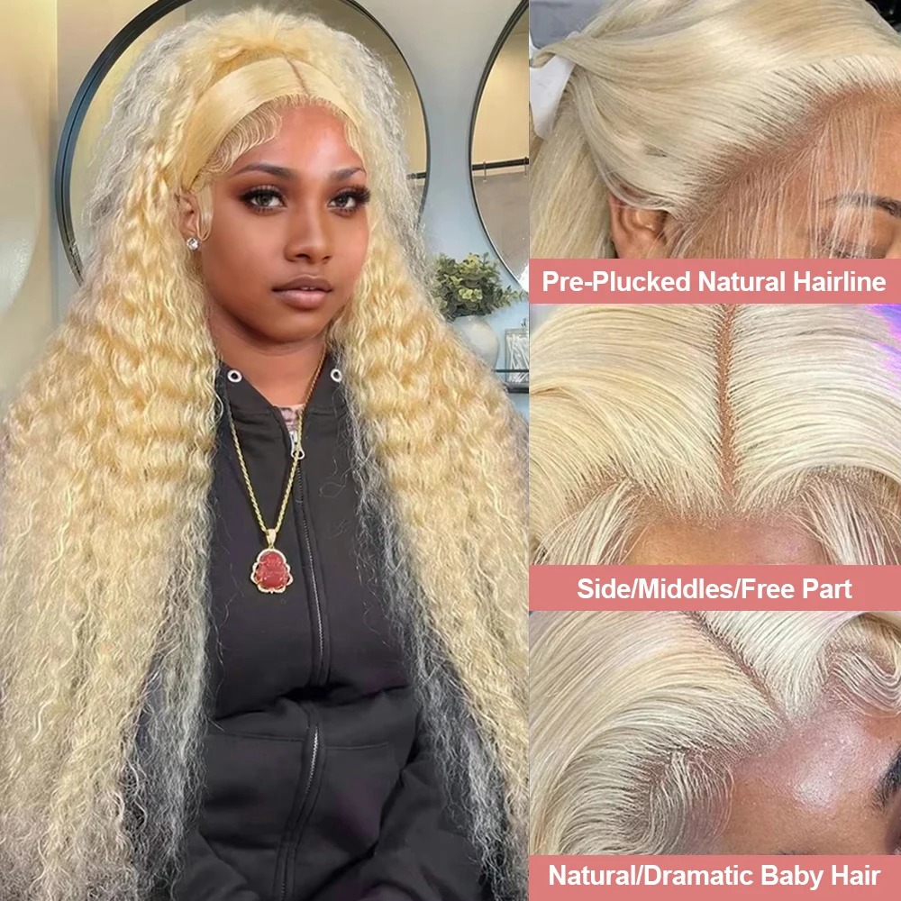 30 Inch 13x6 Transparent HD 613 Honey Blonde Deep Wave Lace Frontal Wigs Brazilian 13x4 Curly Colored Lace Front Human Hair Synthetic Wigs