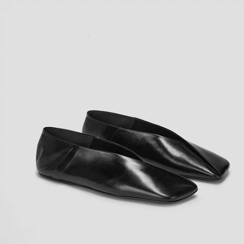 Genuine Leather French Niche V-Cut Square Toe Flat for Women 2025 New Spring Fashion Slip-On Granny Shoes