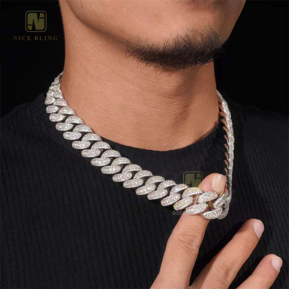 Pass Diamond Tester Cuban Necklace for Custom Pendant 18mm Hip Hop Men Jewelry Necklaces VVS Moissanite Cuban Link Chain