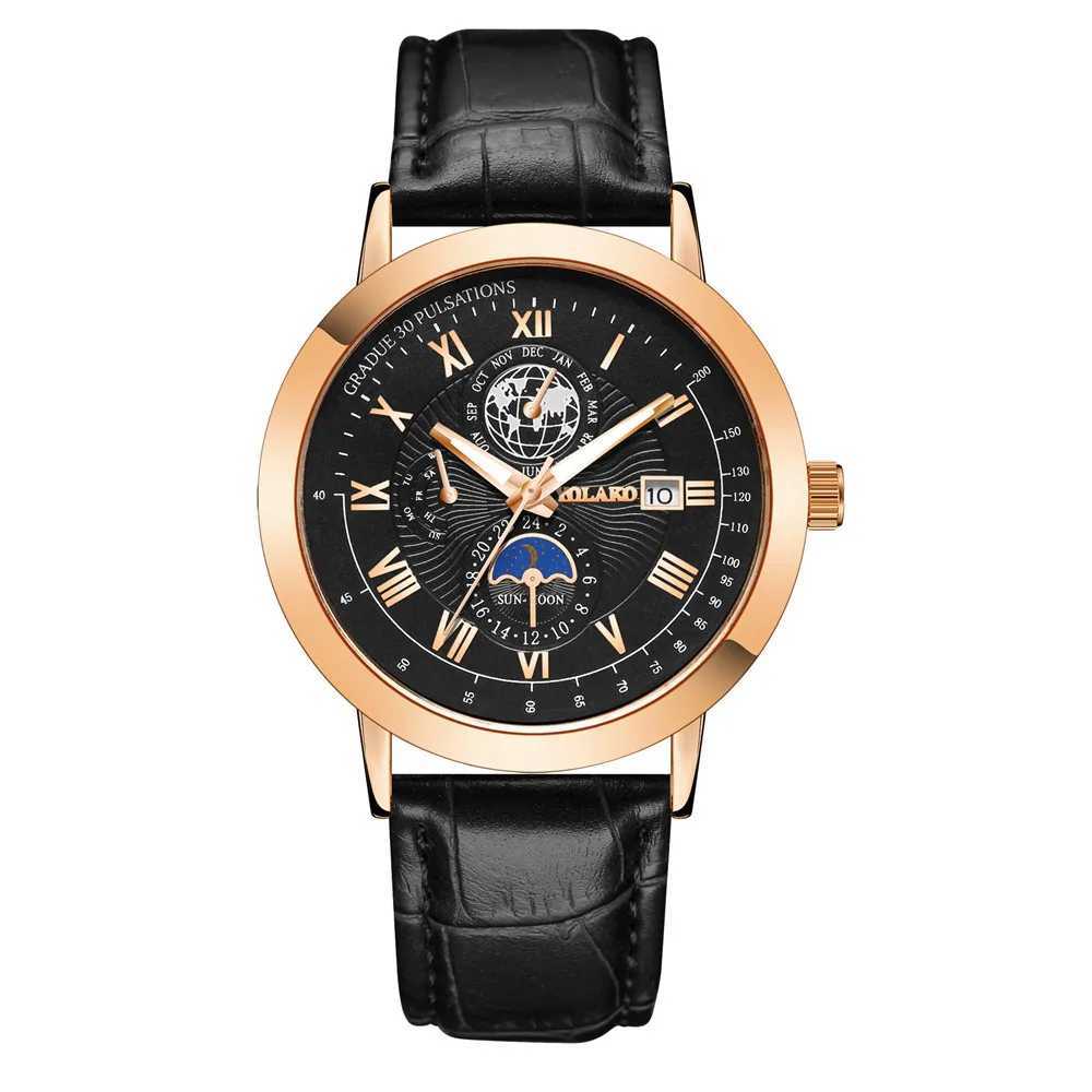 UTHAI H150 Mens Quartz Watch Roman Earth Design Calendar Clock Black Leather Band Boys Student Light Luxury Fashion Watches W250529