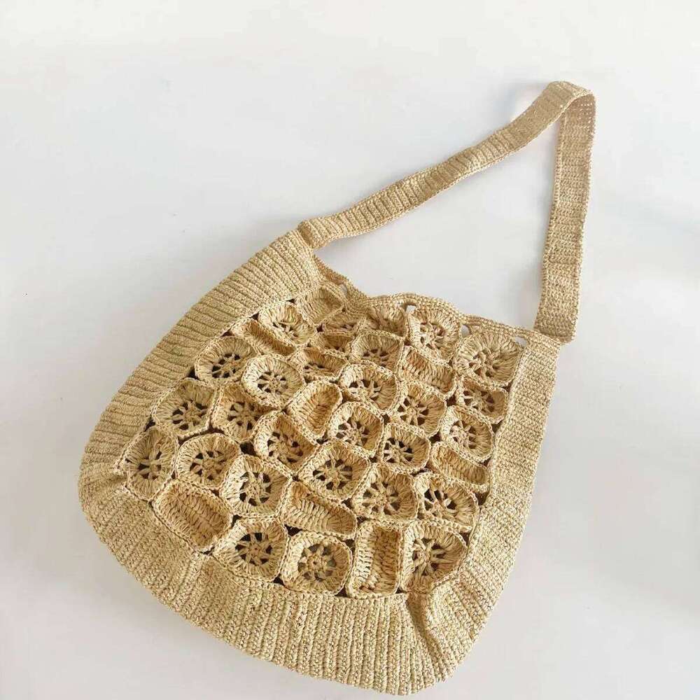 Women's Bags Designer Hollow Flower Straw Bags For Women Crochet Raffia Beach Shoulder Bohemian Knitted Woven Handbags Travel Shopper Bucket Bag