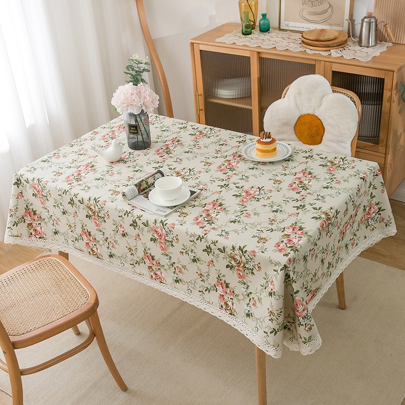 T0481 floral cotton and linen fabric canvas printed table cloth coffee table table cloth pastoral style home small fresh plant cover cloth