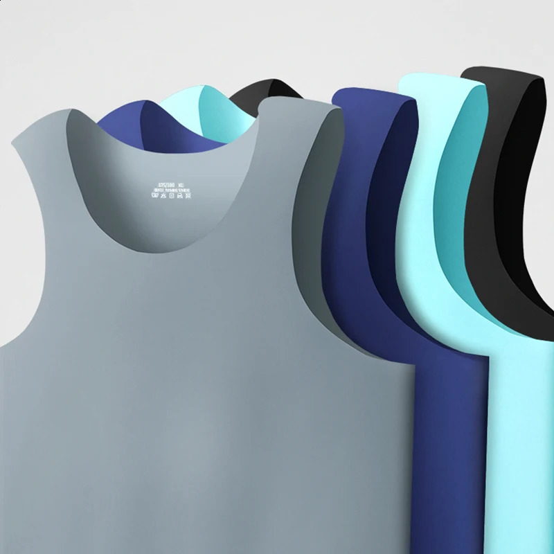 Mens ice silk sports trackless solid color Iword sweat vest single sleeveless tightfitting fitness onepiece base shirt 250517