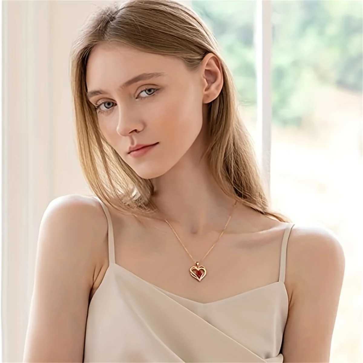 Luxury Red Zircon Pendant Necklaces with Rose Flower Gift Box For Girlfriend Women I Love You Gifts Trendy Wedding Jewelry M250529