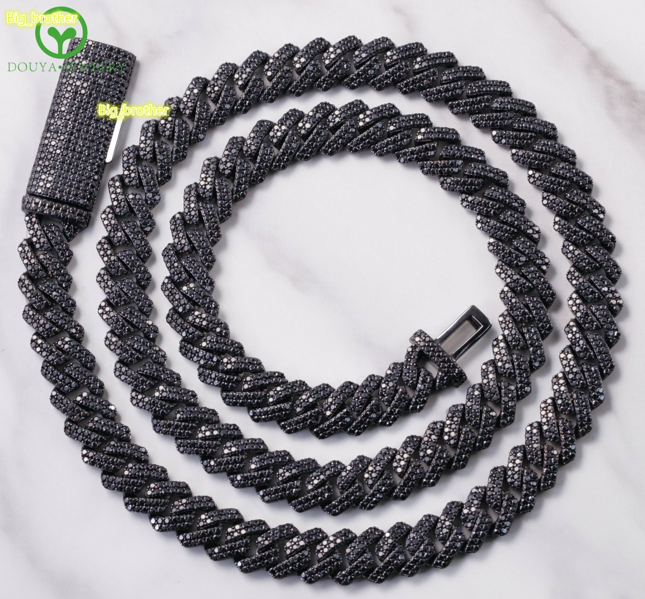 New Product Black Diamond Necklace Bracelet 9mm 10mm 12mm 13mm 925 Silver Iced Out VVS Moissanite Cuban Link Chain with GRA