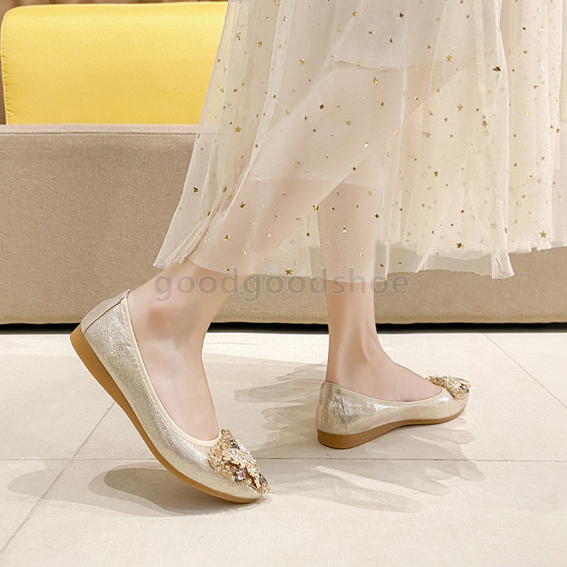 designer ballet flats heels soft loafers low shallow-toe Butterfly rhinestones glitter luxury pointed-toe shoes versatile elegant daily womens shoes f