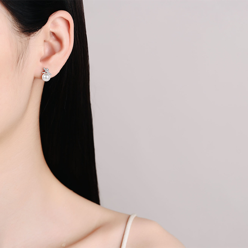 S925 Sterling Silver Women's Cross Design Minimalist Earrings, Moissanite Pearl Studs, Versatile Fashion New Arrival Jewelry