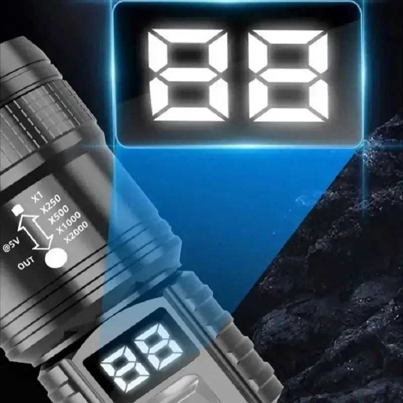 100000 LM Yksek Gl LED El Feneri Gl USB arj Edilebilir Ik Teleskopik Zoom Torch D Mekan Kamp Yry Balk Tutma Lambas XJ250529