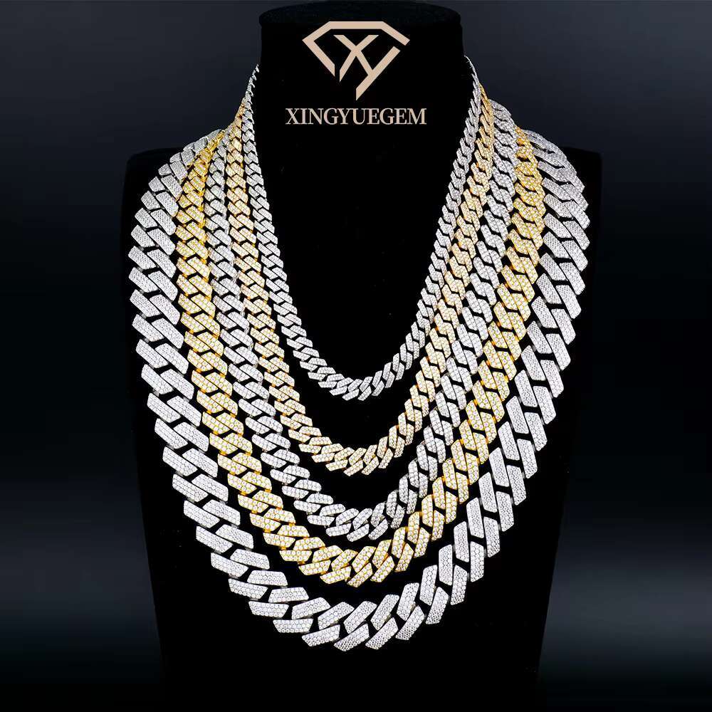 14mm Moissanite Cuban Chain for Men 925 Sterling Silver Spiked Design Hip Hop Necklace White Gold Plated Moissanite Jewelry