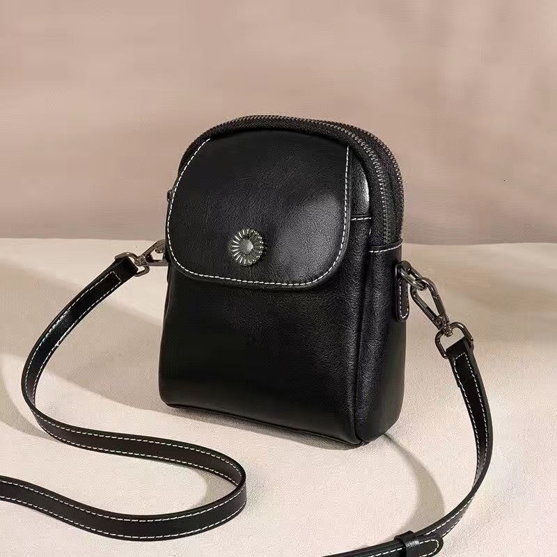 Genuine leather small 2025 new crossbody women's versatile vertical multi-layer shoulder fashionable and high-end mobile phone bag trend