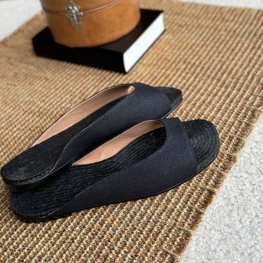 Genuine Leather Straw Woven Linen Flat Sandals for Women, Summer New Fashion Vacation Beach Slippers