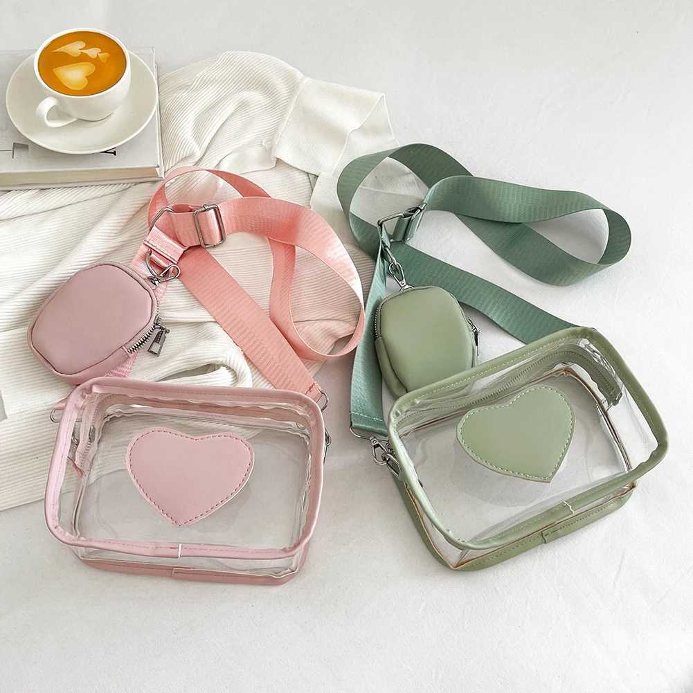Transparent PVC Female Tote Bag Fashion Love Small Clear Phone Bag Casual Waterproof Adjustable Strap Simple for Adults and Teenagers XJ2520528