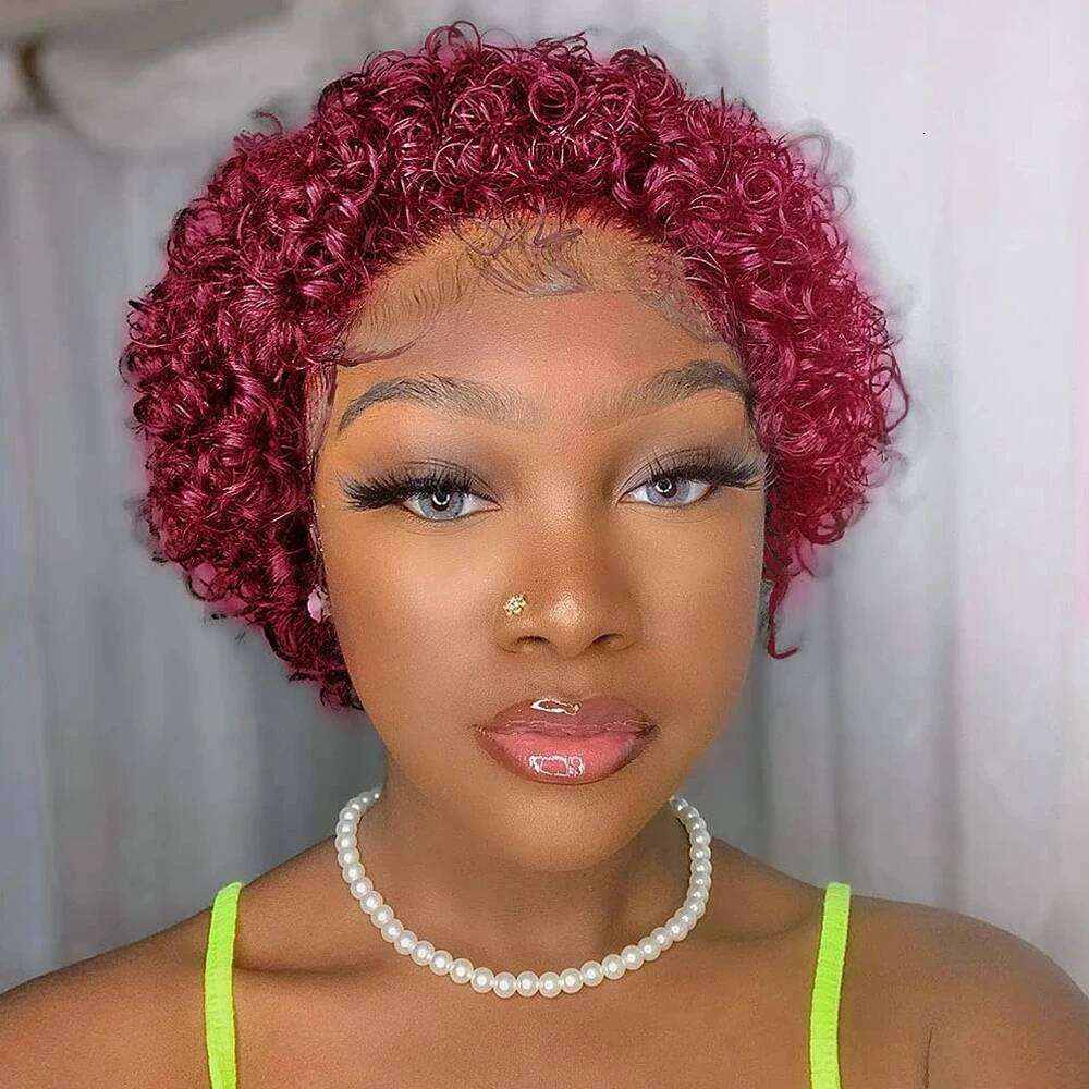 Brazilian Bury Lace Front 613 Short Blonde Bob 13x4 99J Curly Colored Human Hair Pixie Cut Wig