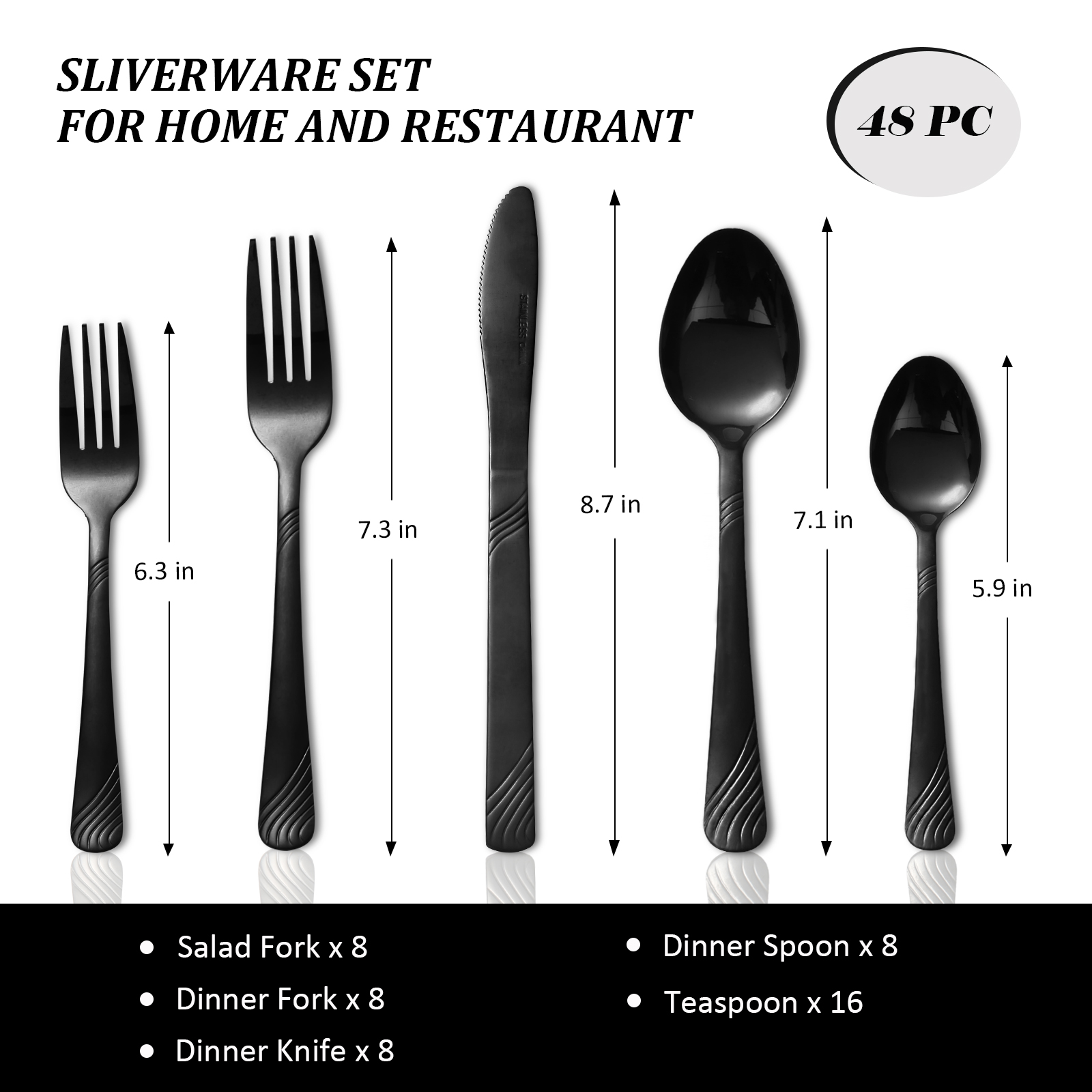Flatware Set of 48 Pieces, Service for 8, Silverware Set for 5 Plus 8 Teaspoon Stainless Steel Cutlery for Weddings & Event