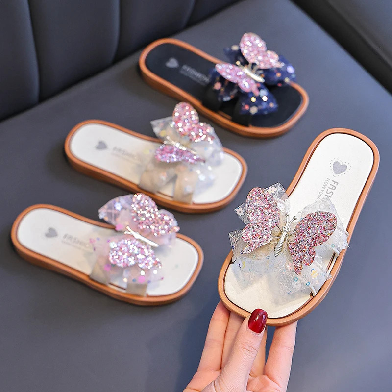 Girls bow decorative cute fashion versatile slippers outdoor leisure indoor home spring and summer are suitable sandals 250526