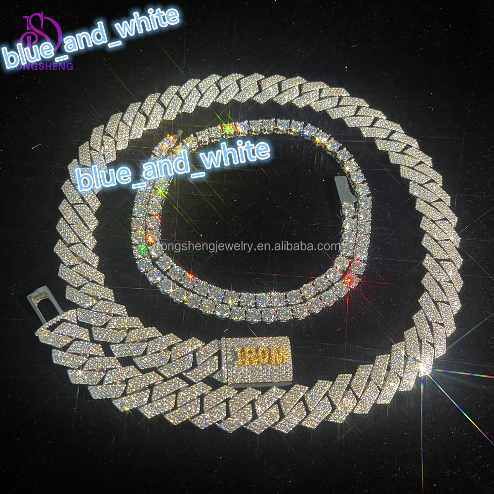 Custom Fashion Miami 15mm VVS Moissanite Cuban Link Chain Rap Soldier Chain or Hip Hop Necklace Rock