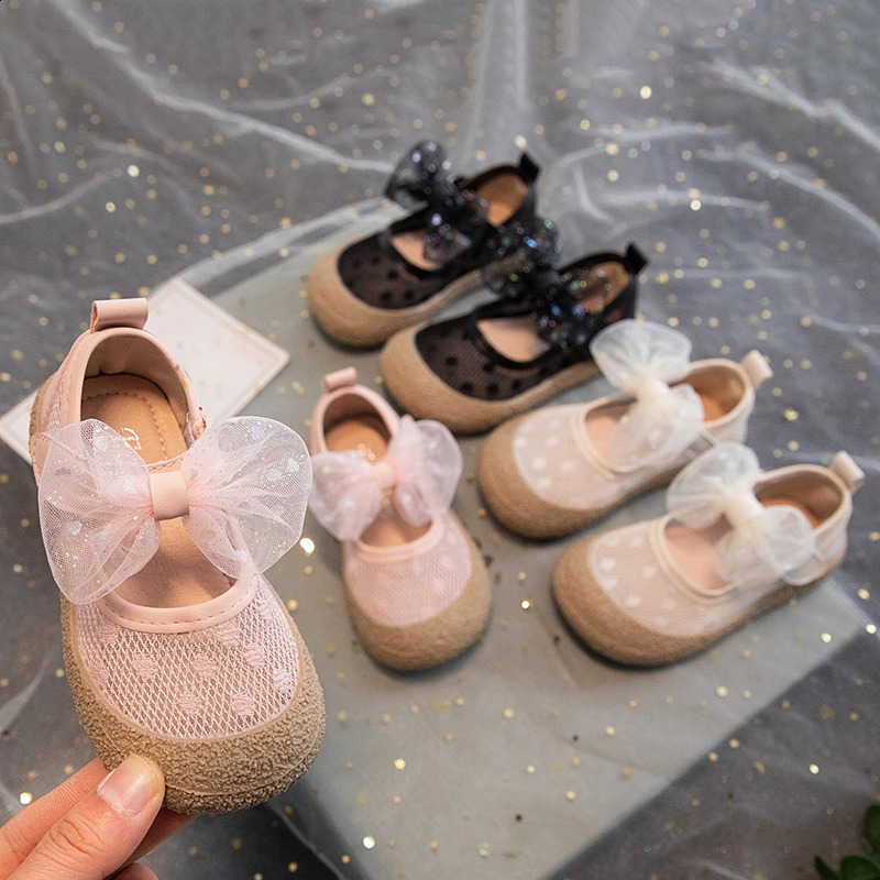 Girls Mesh Childrens Fashion Versatile Breathable Mary Jane Mesh Bow Summer and Spring Kids Princess Shallow Flats 250527