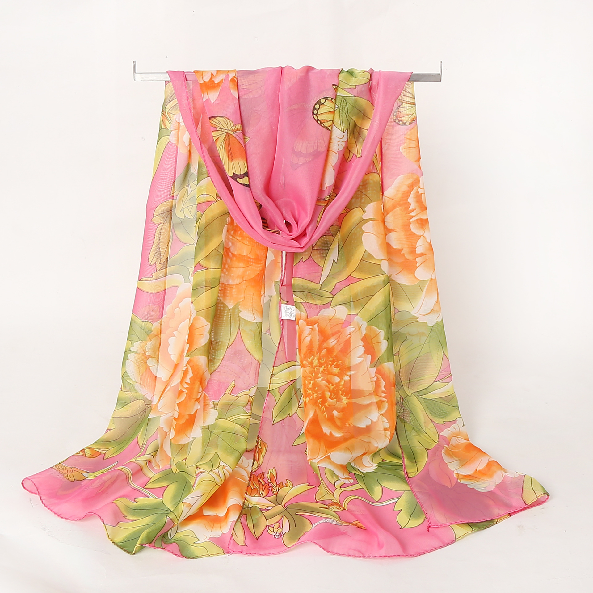 K864 2024 new Korean scarf women's spring and summer chiffon printed silk scarf long versatile beach towel shawl factory direct sales