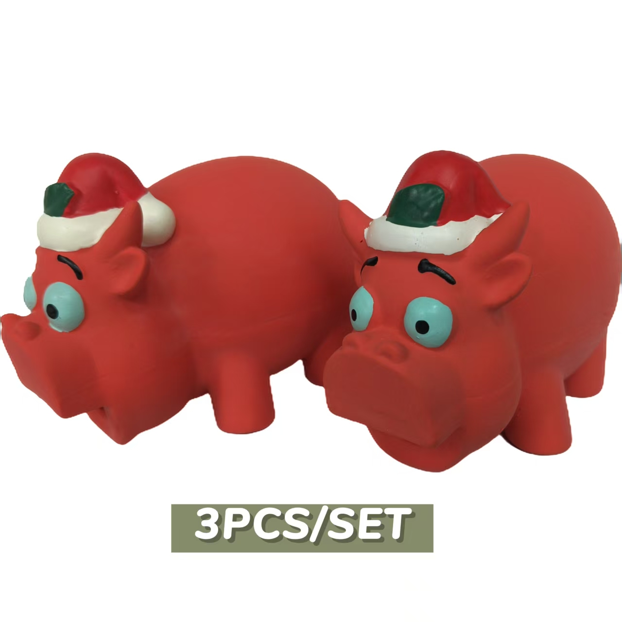 Grunting Christmas Pig Pet Toy Pure Natural Rubber Latex Oinks Chewy Grunting Dog Toys Set of Three