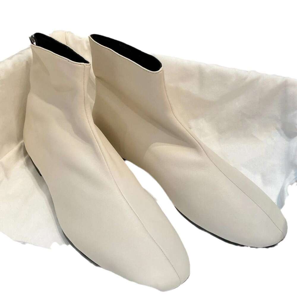 Korean Style Back V-Cut Niche Design Flat White Short Square Toe Martin Women Autumn Winter Chelsea Boots