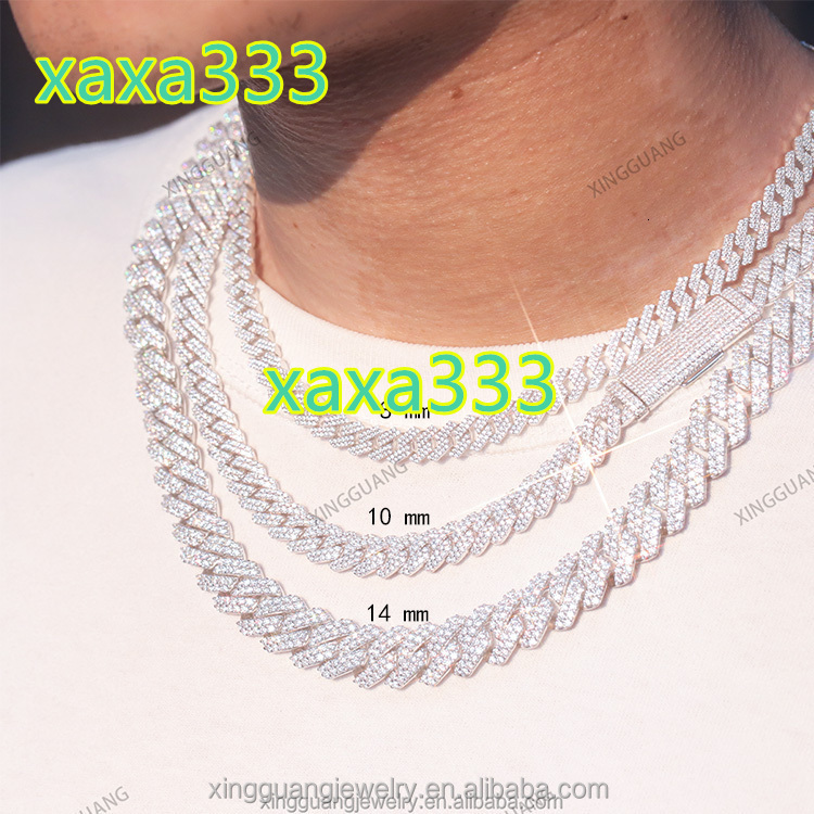100% Pass Diamond Test Gold Plated S925 Sterling Silver VVS Moissanite Diamond Cuban Link Chain for Men Hiphip Fashion Jewelry