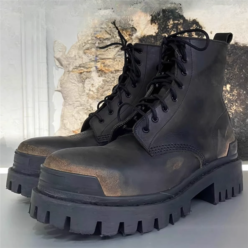 Retro Fashionable Man High Top Boots Waterproof Men Genuine Leather Ankle Boot