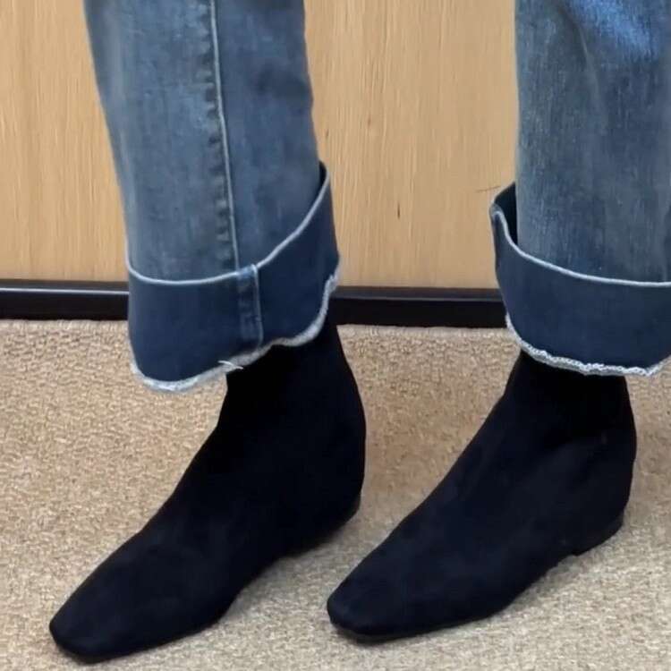 Korean Style Simple Suede Hidden Heel Flat Square Toe Stretch Slim Short Women Autumn Winter New Fashion Boots