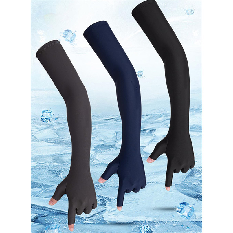 UV Protection Armsleeves with Cut Finger Sun Gloves Men Anti-slip Fishing Driving Cycling Sports Cooling Long Sleeves