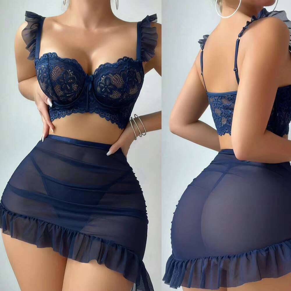 Irregular Floral Lace Boudoir Outfits Sexy Sling Nightwear Set See-Through Erotic Negligees Seductive Short Womens Nightgown