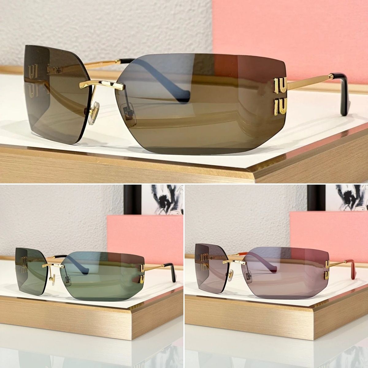luxury Sunglasses for women designer sunglasses men Fashion sunglass woman rimless frame mirror cat eye shades luxury sun glasses Y2K spicy girl gift 5A quality