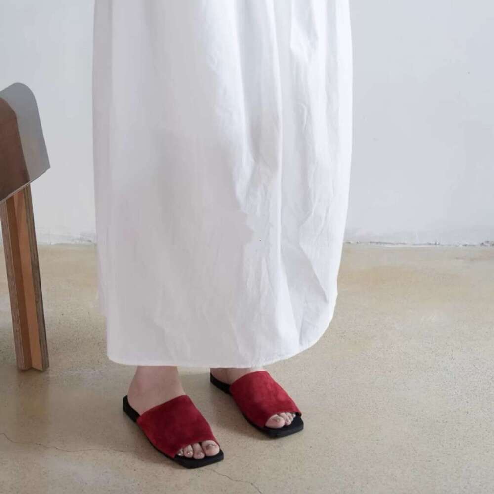 Sheepskin Version ~ Korean Niche Flat One-Strap Sandals for Women Outdoor 2025 New Summer Beach Square Toe Slippers