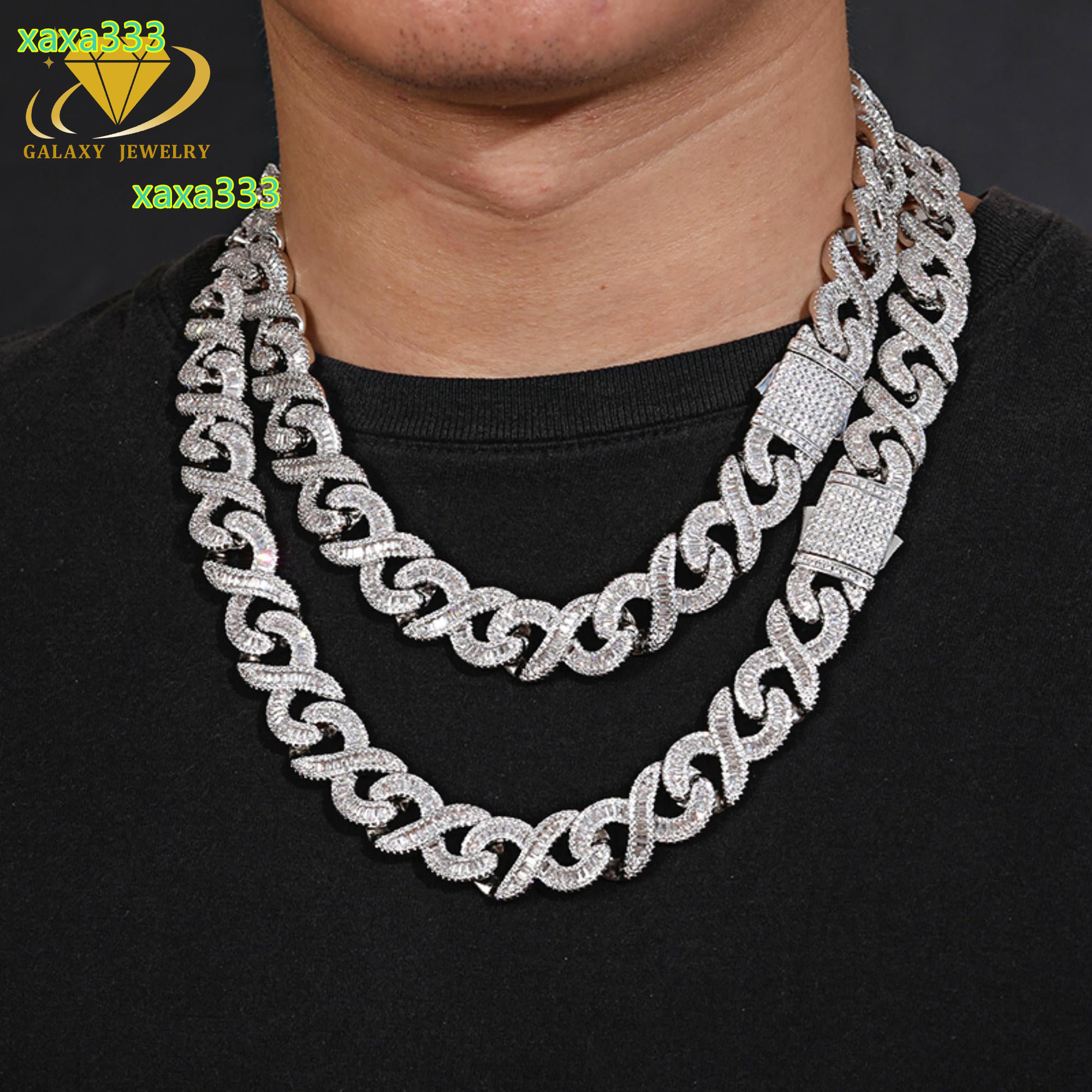 Full Diamond Cuban Link Chain Solid 8 Shape 18mm 925 Silver Baguette VVS Moissanite Infinity Cuban Chain Necklace Bracelet