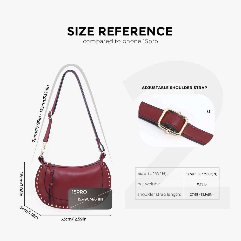 Women's Bags Designer Fashionable Studded Baguette Punk Inspired, Wome's Small Moon Shoulder Bag, Designer Handbags Streetwear