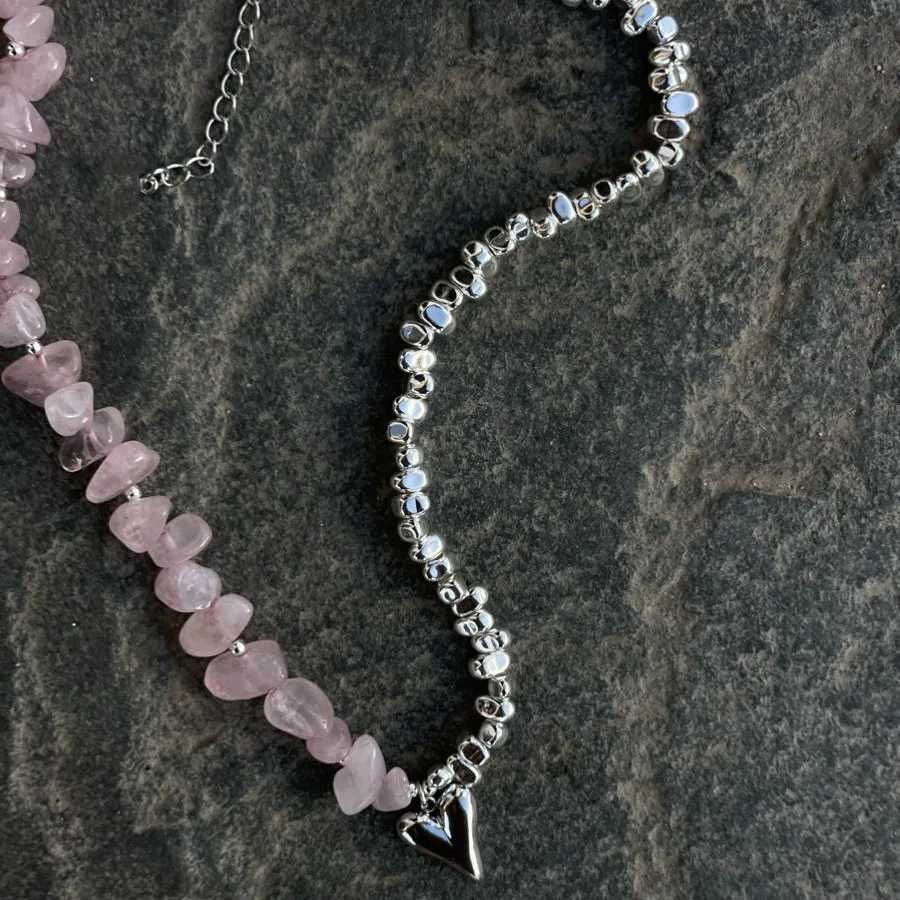 New Arrival Elegant Irregular CCB Pink Stone Beads Chain Heart Pendant Necklace For Women Choker Dinner Party Valentines Jewelry N0498 V250618
