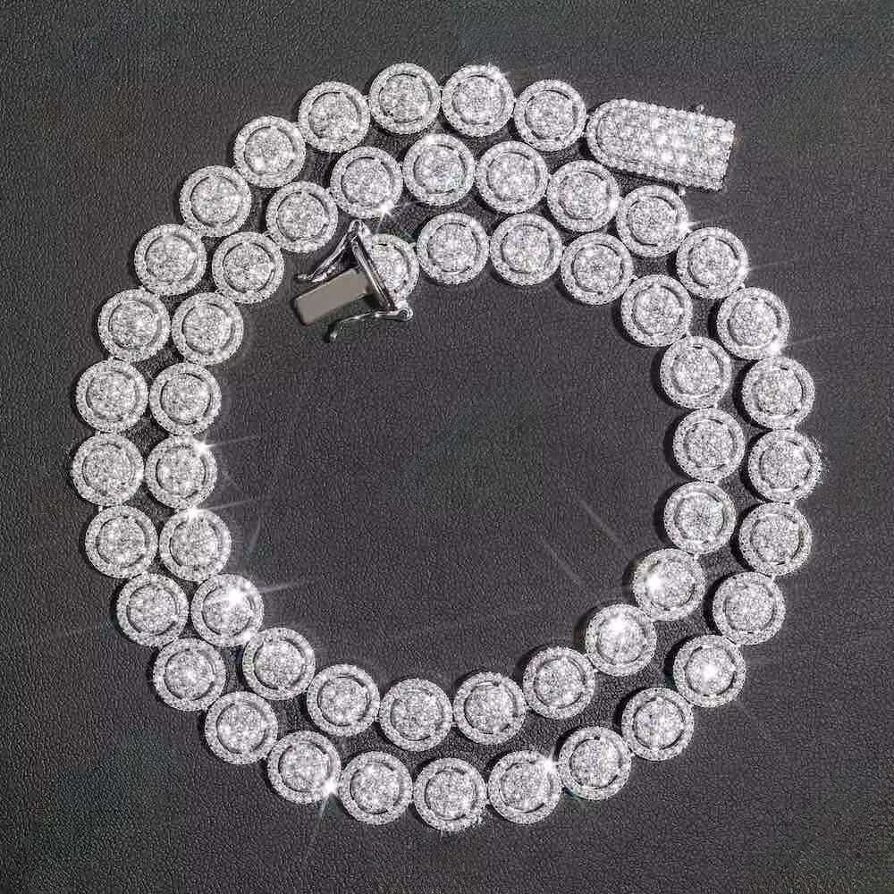 GRA Hip Hop Iced Out Bling Sterling Sier Pass Dia Tester 10MM VVS Moissanite Round Shape Tennis Chain for Men