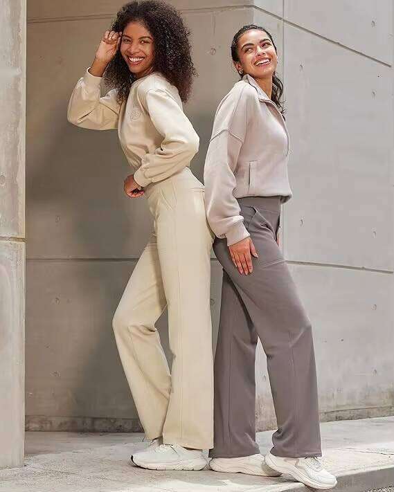 Yoga Women Wide Leg Pants with Pockets High Waist Stretch Dress Casual Sweatpants