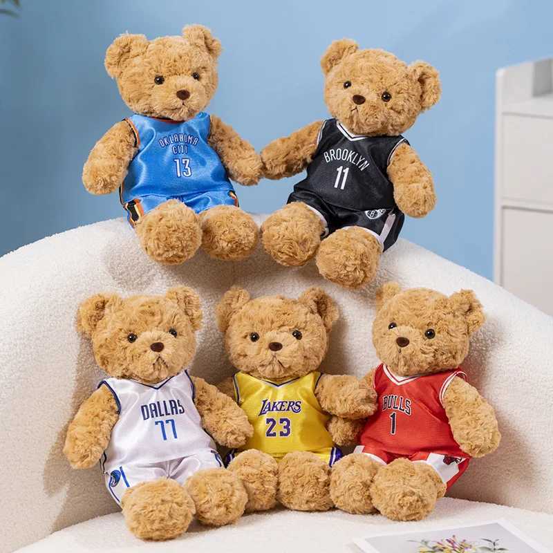 25cm Cute Bear Plush Toy Stuffed Teddy Bear Wear Basket Star T-shirt Kids Toys Birthday Christmas Gift for Basket Fans R250529