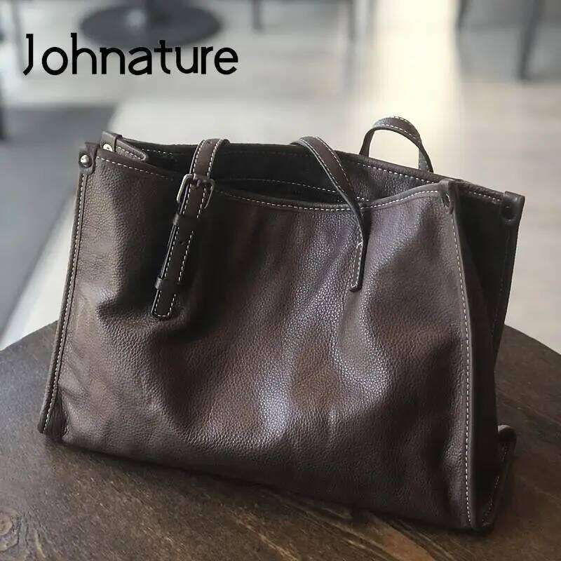 Designer Bag Johnature Genuine Leather Tote Bag Women Autumn Winter New Fashion Large Capacity Commuter Real Cowhide Shoulder Bags