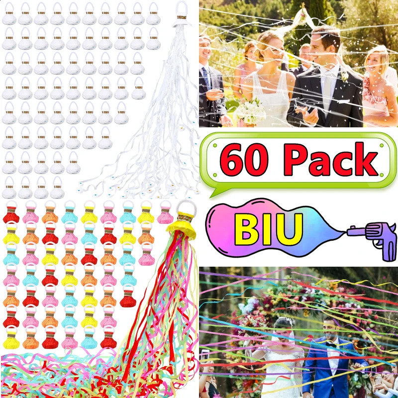 60-10Pack White Streamers Poppers Wedding Decorations Paper Crackers Hand Throw Celebrations Streamer Engagement Party Supplies 250526