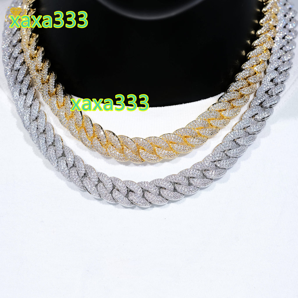 Fashion Jewelry Necklaces 10/12/16/20mm Three Rows Vvs Iced Out Diamond Moissanite Necklace Silver 925 Miami Cuban Link